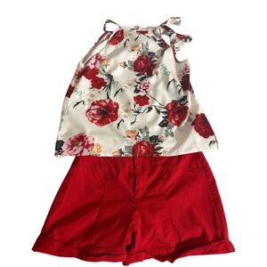 Vibrant Red High Waist Women's Shorts size‎ L Active USA and blouse size M Shine